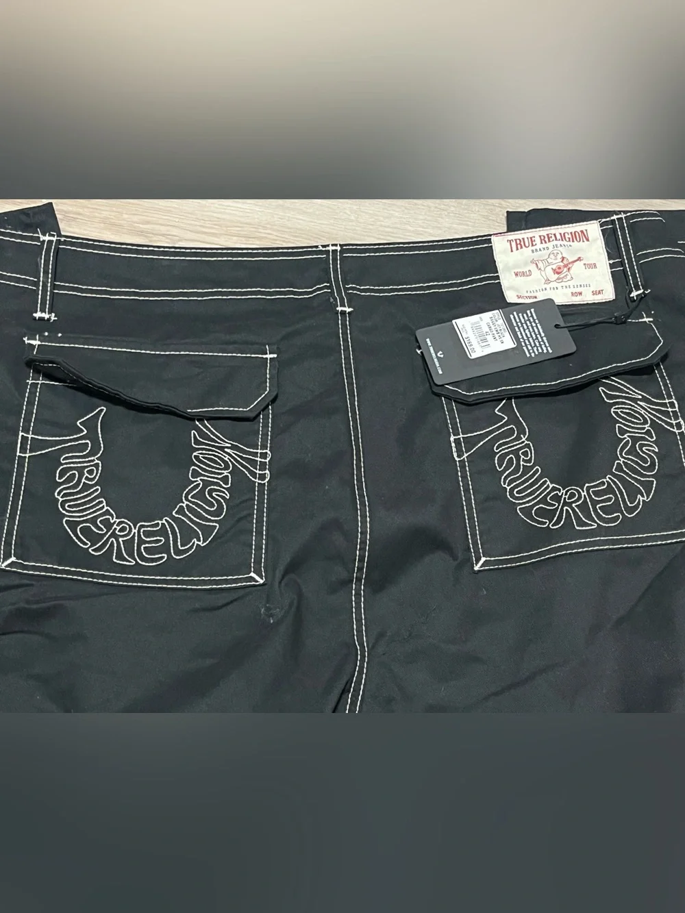 True Religion Cargo Pants Mens Size 44 Jet Black Outline Pocket Logo New $169
